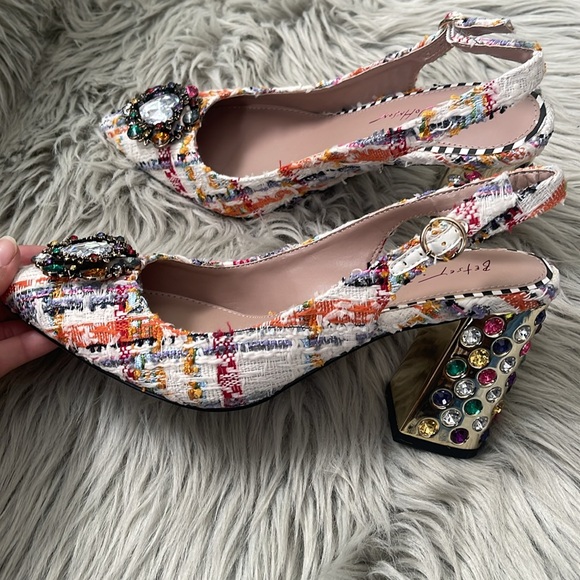 Betsey Johnson Colorful Tweed Heels with Jewel Details - Picture 4 of 7